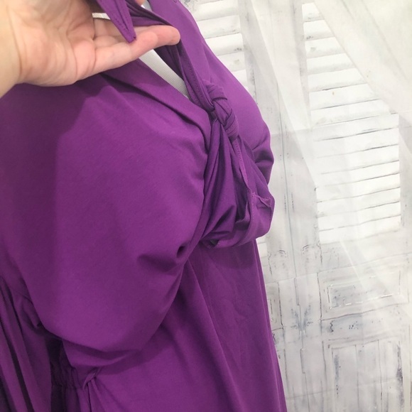 Calvin Klein Size 12 Long Sleeve Solid Purple Tie Front Dress Button Stretch NEW - Picture 7 of 13
